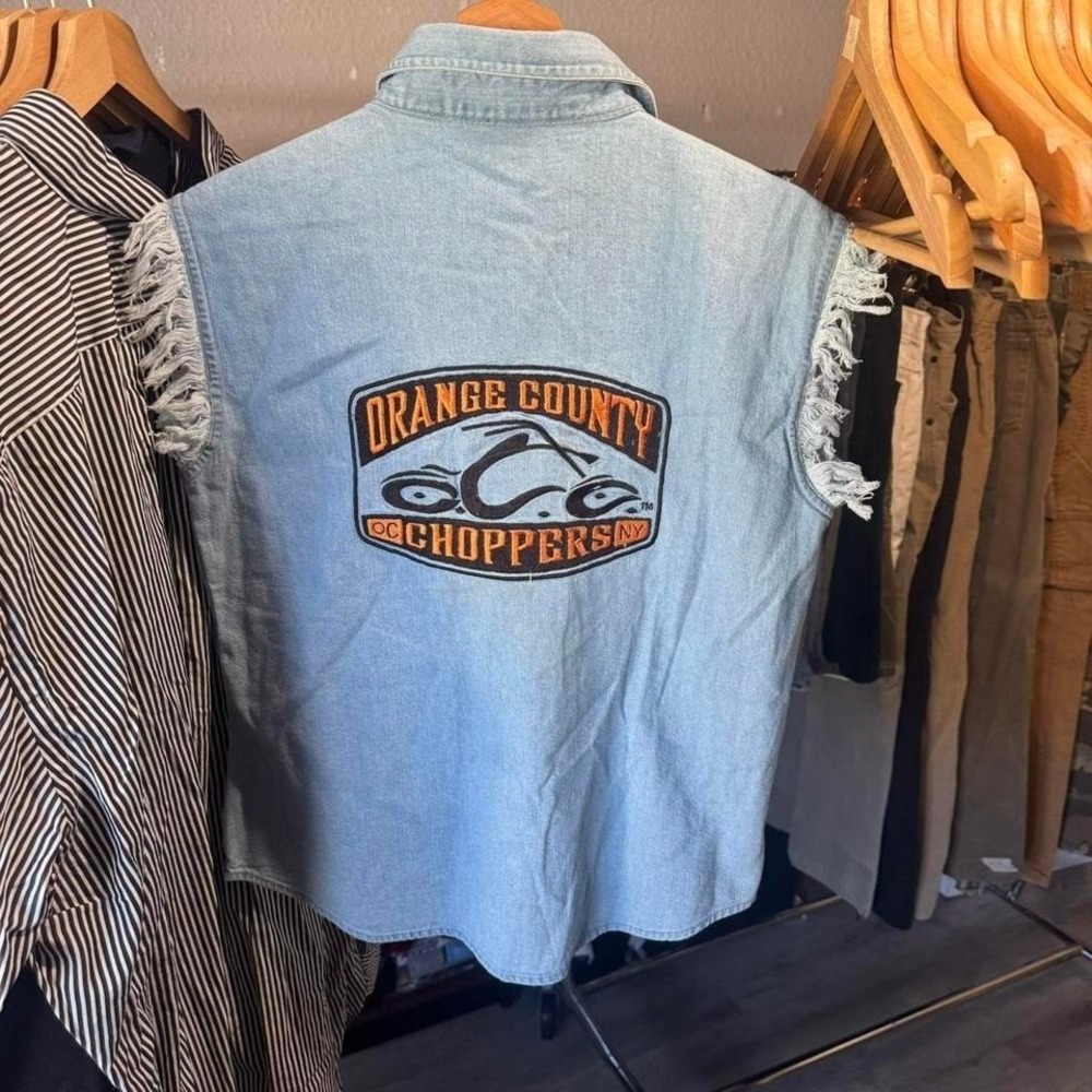 Vintage Y2K Orange County chopper embroidered denim button up vest adult size m